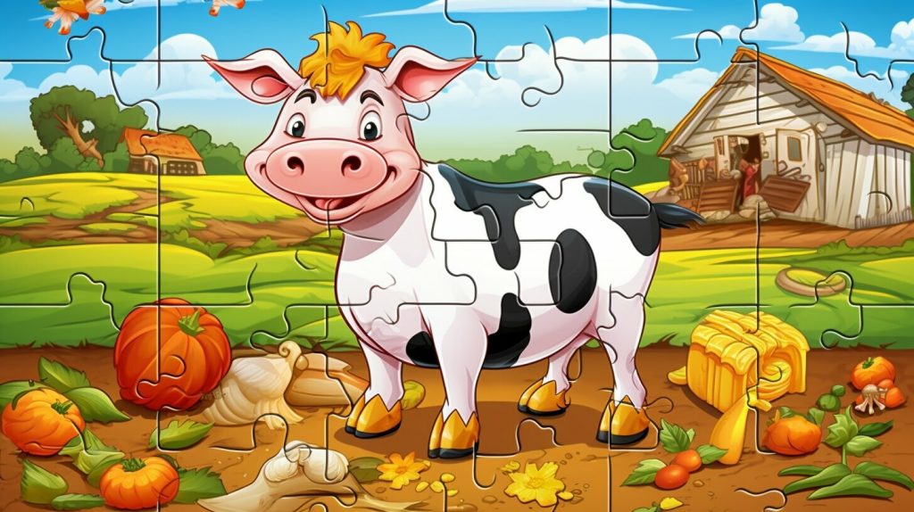 Educational puzzle with farm animals